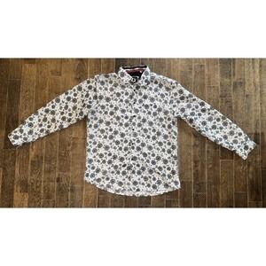 Silver Stone Collection Modern Fit Long Sleeve Floral Black White Button Down